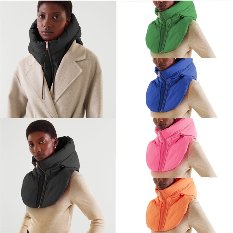 남녀공용 바라클라바 모자, 따뜻한 짧은 조끼, 초경량 다운 후드 모자, 링 스카프, 목 지퍼 드로스트링 코트, 겨울
